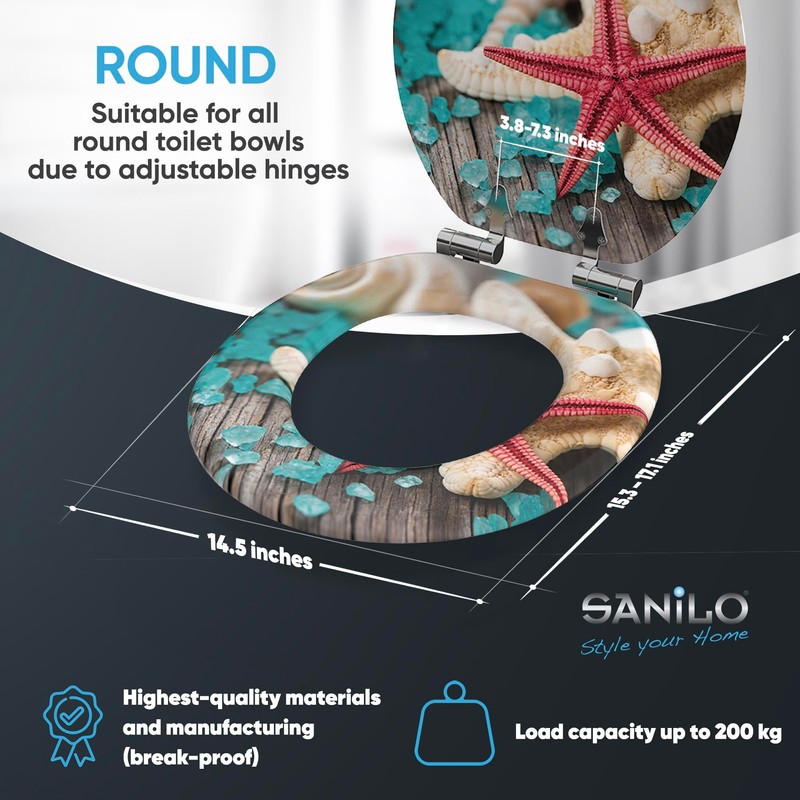 Sanilo Toilet Seat ROUND with Soft Close, Quiet and Slow