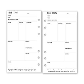 Personal Bible Study Planner Insert Refill, 3.74 x 6.73 inches, Pre-Punched for 6-Rings to Fit Filofax, LV MM, Kikki K, Moterm and Other Binders, 30 Sheets Per Pack
