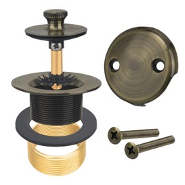 Bathtub Drain Conversation Kit Assembly with Hair Catcher,Tub Drain Kit Lift and Turn with 2-Hole Overflow Faceplate Conversion Kit,Replacement Bath Tub Drain,All Brass Construction,Antique Brass