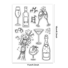 PH PandaHall Champagne Clear Stamps, Celebrate Silicone Stamp Wine Glass Rubber Stamps Happy Birthday Transparent Stamps for Card Making Photo Album Decoration and DIY Scrapbooking 6.2x4.3 inch