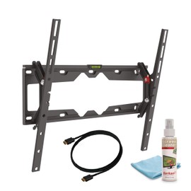 Barkan 19-65 inch Tilt Flat/Curved TV Wall Mount + Screen Cleaning Kit + 6ft HDMI Cable 110 lbs Black Auto Locking Patent 20 Year Warranty (21S)