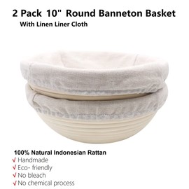 Banneton Basket for Bread Proofing, 10 inches Round Dough Proofing Bowls with Removable Liner, Good for Home Sourdough Bakers Baking, 2 Pack