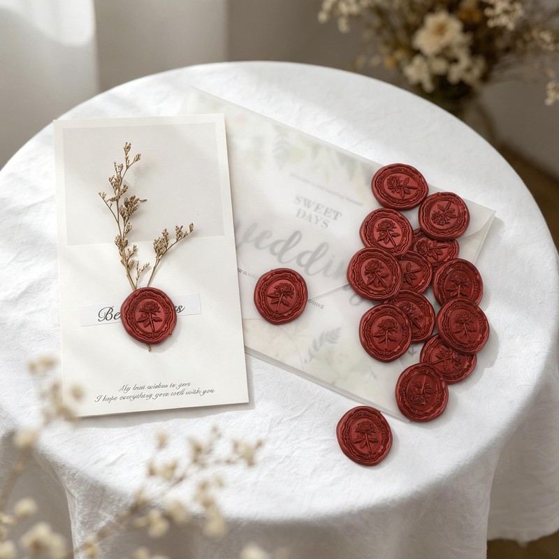 Wax Seal Stickers 50 PCS Rose Self Adhesive Wedding Invitations
