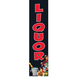 GLOBAL ADVERTISING SOLUTIONS Liquor Black Boomer Rectangle Feather Flag Eye Catching Banner Sign for Business and Marketing Replacement Flag only Without Pole Kit