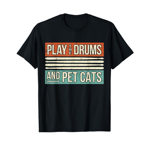 Retro Drummer Drumming Drums Percussion I Kitty Cat Lover T-Shirt