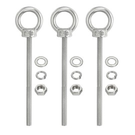 PATIKIL M6 x 80mm Lifting Shoulder Eye Bolts Set of 3 with 304 Stainless Steel Lifting Rings Screw Eye Bolts with Nuts and Washers for Hanging Hammocks and Articles
