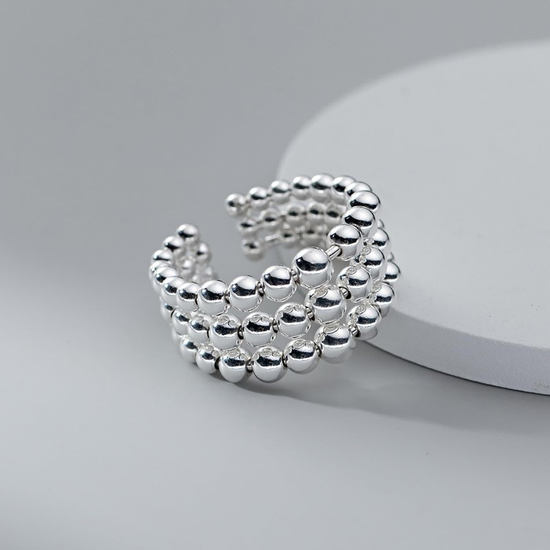 Aloluo Ball Bead Layered Stackable Ring for Women Silver Plated