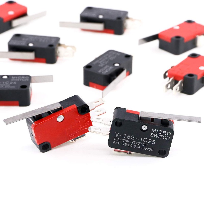 Swpeet 10Pcs V-152-1C25 Micro Limit Switch Long Hinge Roller Momentary