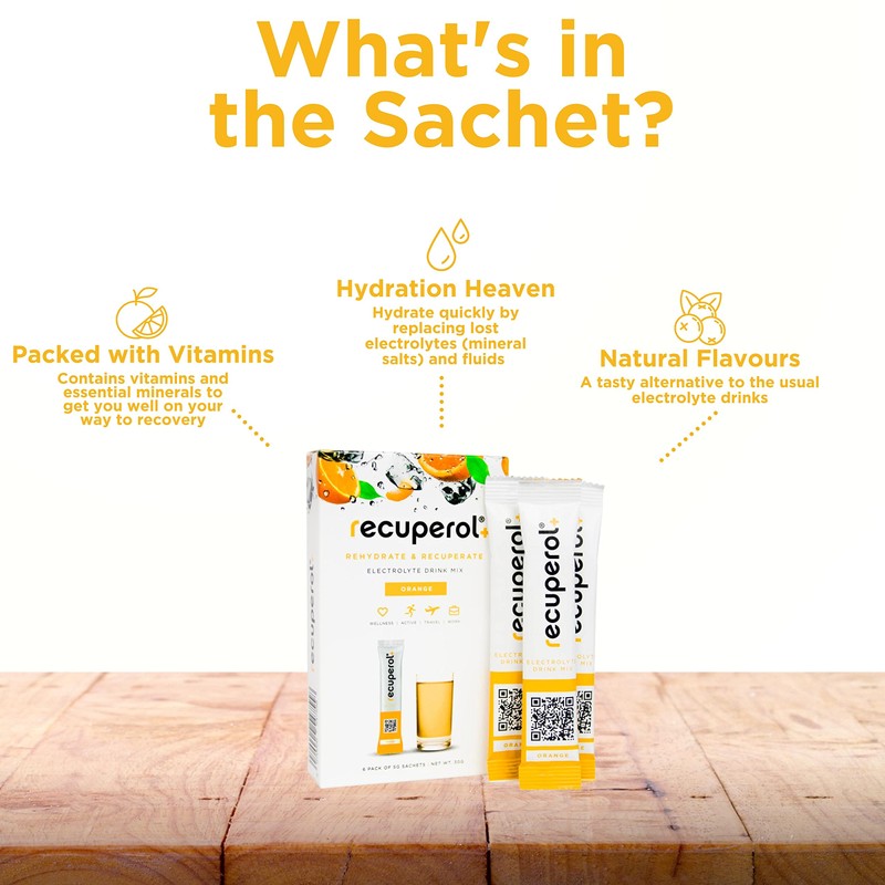 Recuperol Electrolytes Sachets | Electrolytes Powder for Rehydration | 8