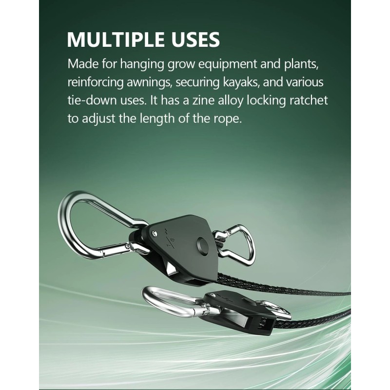 STAYGROW 4-Pack 1/8" Adjustable Rope Hanger, Heavy Duty Ratchet Tie