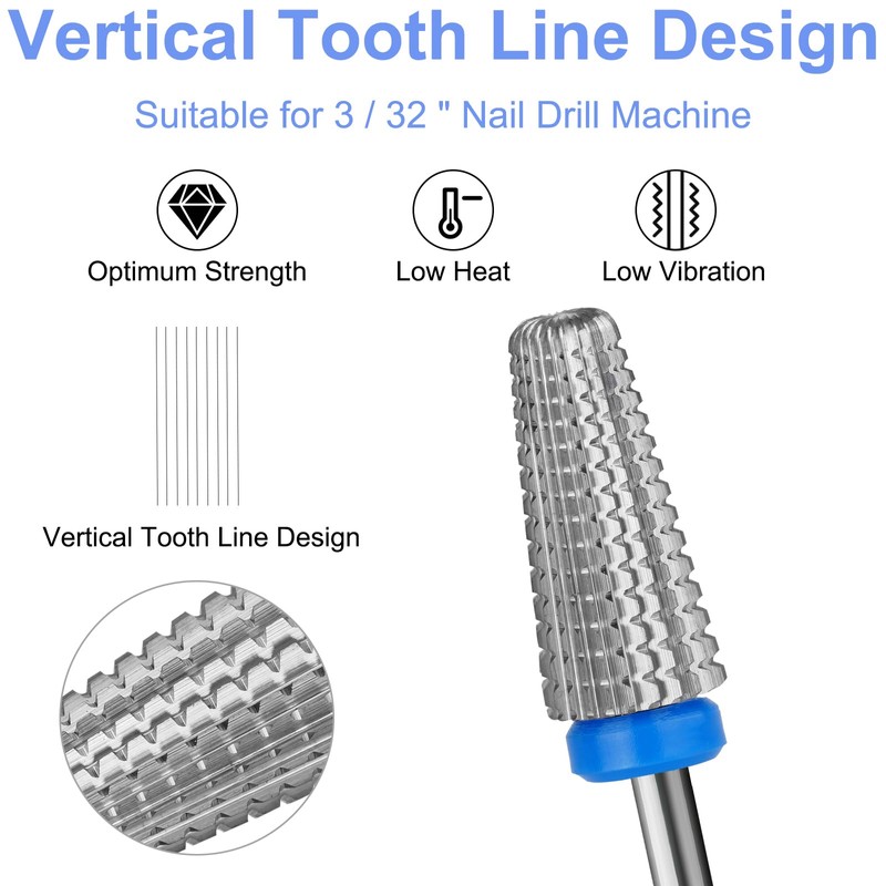 Vnjaoi 5-in-1 Nail Drill Bits 3/32 Inch Nail Cutter Attachments