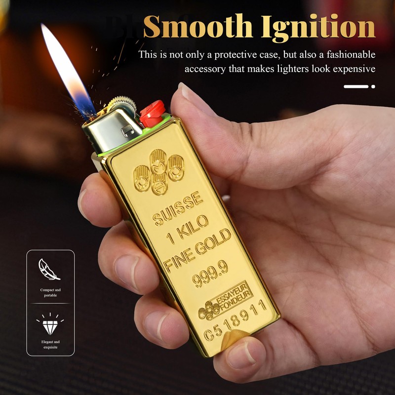 WANBRO Gold Bar Lighter Case, Vintage Metal Lighter Holder Cover