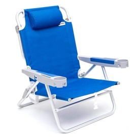 SunnyFeel Extra Wide 28" Low Beach Chair 5 Position Lay Flat, XL Oversized Portable Folding Camping Chairs with Cup Holder for Outdoor/Trip, Lightweight Foldable Backpack Beach Chair for Adults