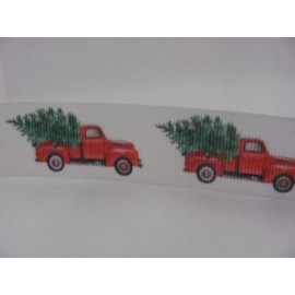Christmas Old Truck Tree 1 inch Grosgrain Ribbon White