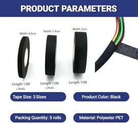 Kit 5 Rollos Cinta Aislante Autoadhesiva, Cinta de Aislar para Arneses Eléctricos Automotrices, Resistente a Altas Temperaturas, Antidesgaste y Absorc