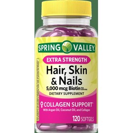 Spring Valley Extra Strength Hair, Skin & Nails Biotin 5000 mcg Softgels, 120 Ct
