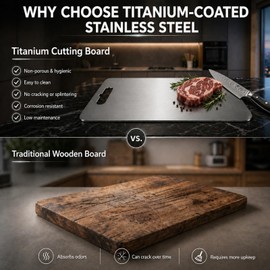 SophRept Titanium-Coated Stainless Steel Cutting Board Set of 3, Non-Toxic Metal Cutting Boards for Kitchen, Double-Sided for Slicing & Dicing, Dishwasher Safe, Ideal for Meat, Fruit & Cooked Food