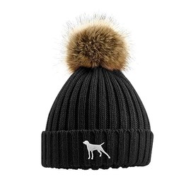 The House Of Dog: German Pointer Owner Gift. Faux Fur Pom Pom Chunky Knit Super Soft Unisex Embroidered Beanie Hat Black