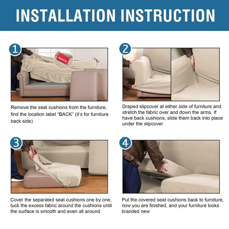 H.VERSAILTEX 3 Piece Stretch Sofa Covers for 2 Cushion Loveseat