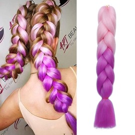 Ombre Braiding Hair 24inch Jumbo Braids High Temperature Fiber Synthetic Hair Extension 1pc 100g for Twist Braiding Hair Light Pink to Lilac