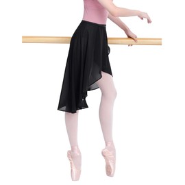 Daydance Black Women Ballet Skirts Asymmetrical Side Dip Sheer Chiffon Dance Skirts for Leotards