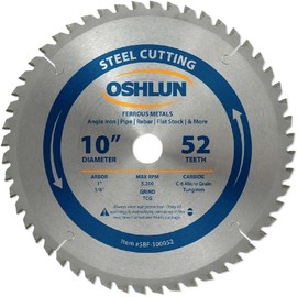 Oshlun SBF-100052 10-Inch 52 Tooth TCG Saw Blade with 1-Inch Arbor (5/8-Inch Bushing) for Mild Steel and Ferrous Metals