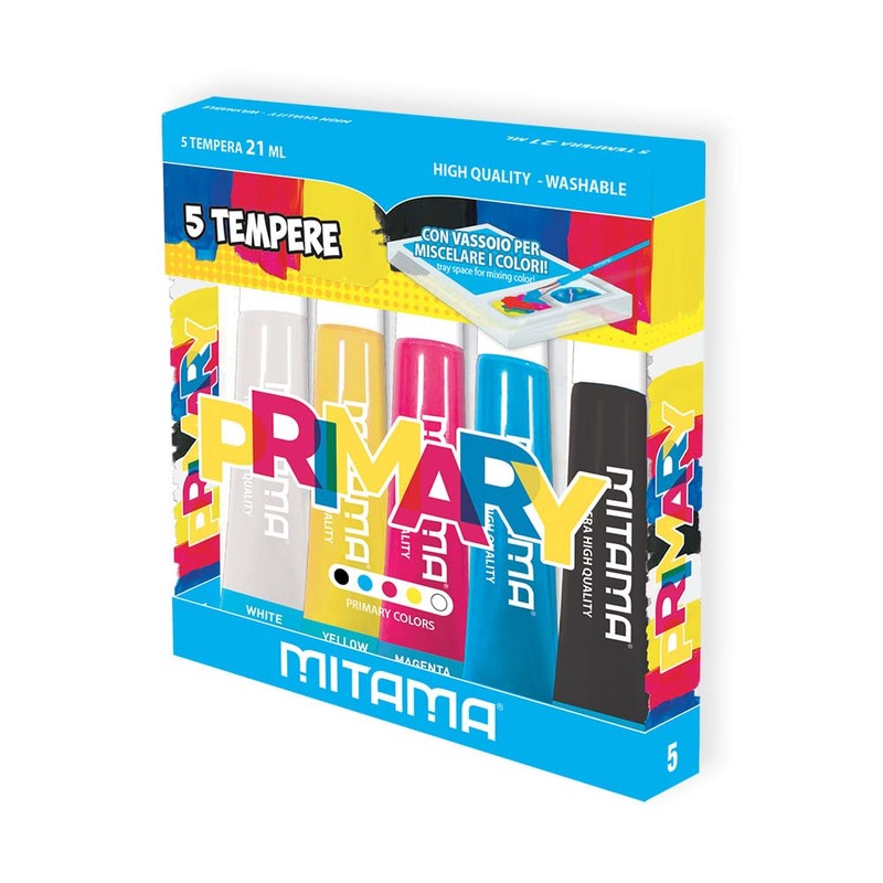 MITAMA - Tempere PRIMARY, 5 colori primari, Lavabile, 21 ml,