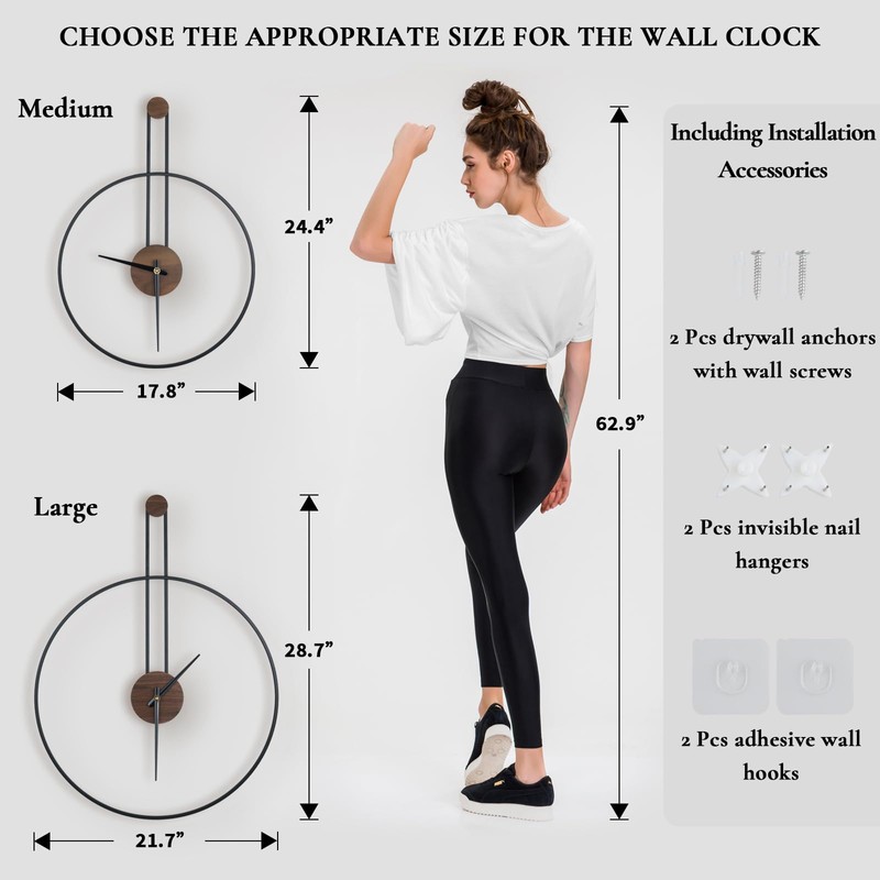 DRELIFAM Modern Wall Clock Large Wall Clocks with Walnut Dial