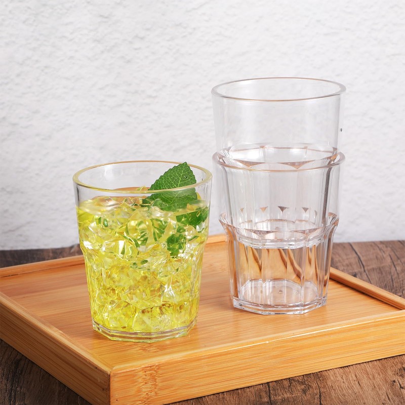 24 Pack Clear Plastic Drinking Glasses, 8 oz Shatterproof Stackable