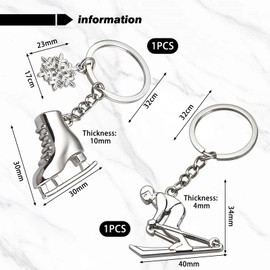 2 Pieces Keychains with Pendant, Skateboard and Ski Keychains, Creative Metal Keychains, Silver Keychains, Bag Charms, Key Accessories