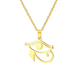UNIFT Eye of Horus Ankh Cross Necklace for Women Men Stainless Steel Ancient Egyptian Eye of Horus with Egyptian Sign of Life Ankh Cross Double Wing Pendant Necklace Amulet Jewelry, Stainless Steel,