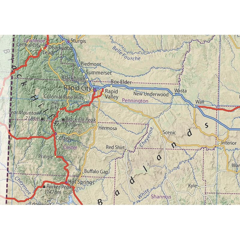 South Dakota State Physical Poster Map - 16.5 x 23.8