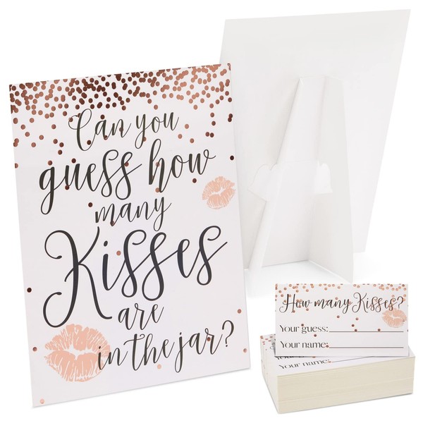 Sparkle and Bash 61 Piece Guess How Many Kisses Bridal Shower Game for Wedding Party, Wedding Shower Games, Engagement Party, Soon to Be Mrs Celebration (1 Rule Board, 60 Guessing Cards)