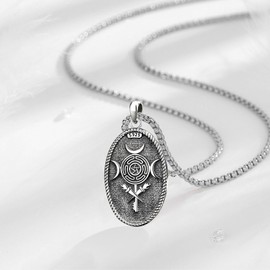 CELESTIA Hecate Necklace Womens 925 Sterling Silver Pendant Adjustable Stainless Steel Chain 24", Wiccan, Pagan Jewellery Gifts for Her Mum 20~50 Years Birthday Present Ideas