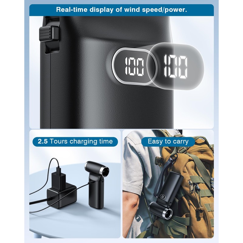 Electric Compressed Air Duster Cordless: 60 MPH High Wind Speed