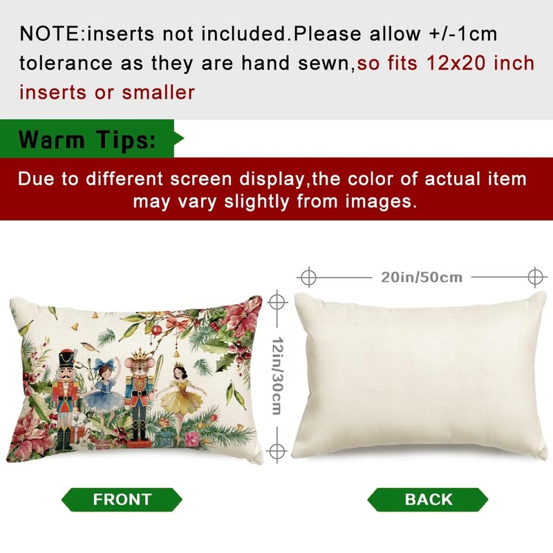 RABUSOFA Christmas Pillow Covers 12x20 Nutcracker Poinsettia Holiday Decor