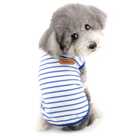 Zunea Summer Dog Shirts for Small Dogs Striped Breathable Vest T-Shirts Soft Cotton Puppy Clothes Pet Cats Sleeveless Tank Top Chihuahua Basic Tee Shirt Clothing Blue XXL