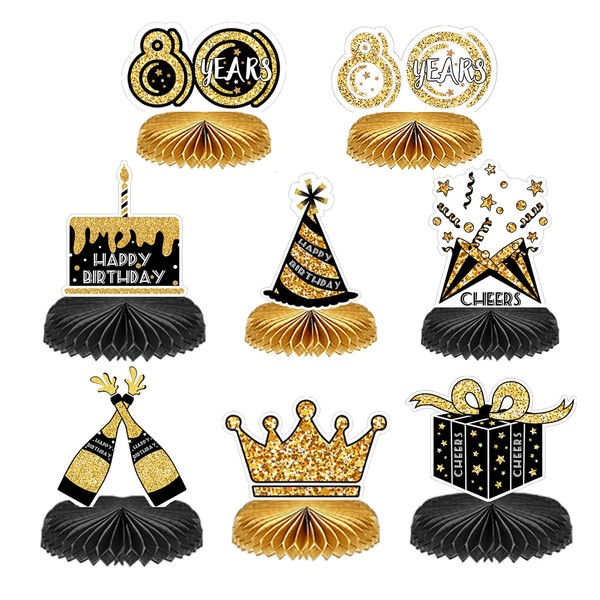8 Pieces 80th Birthday Decoration Set, Happy Birthday Centrepieces Table