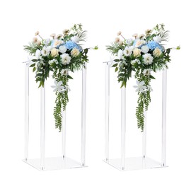 HPC Decor 2 Pcs Acrylic Flower Stand Vases, 16 Inch Tall Acrylic Vases Wedding Centerpieces Stand with 2 Pack Artificial Vines Ivy Garland & Lights for Party Tables Home Decor
