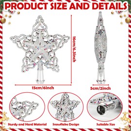 party greeting 6.3 Inch Christmas Star Tree Topper Snowflake Glitter Xmas Tree Topper Star Treetop Ornament Metal Hollow Designed for Christmas New Year Holiday Tree Decorations (Silver)