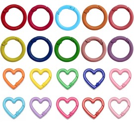 Pack of 20 Mini Key Ring Carabiners, 10 Colours, Heart Round Carabiner Keyring, Colourful Carabiner Ring, Carabiner Hook for Strap Chain, Key Chain, Backpack, DIY Crafts