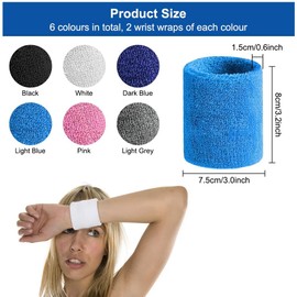 12 Pieces Sweat Bands Wristbands,Colourful Sport Wristbands,3.2x3.0 Inches Wrist Sweatbands for Women and Men, Absorbent Wrist Bands Easy-to-Wash,Wrist Bands for Tennis, Basketball and Gymnastics