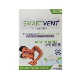 SMART VENT 40 Tiras Nasales que alivian al instante la congestión nasal sin medicamentos y libre de latex. Incluye 2 practicos estuches. Respira Bien, Vive Mejor