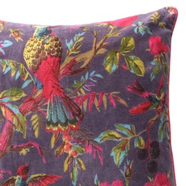 Eyes of India Velvet Floral Flower Bird Throw Pillow Sofa Cushion Cover Case Couch Colorful Boho Chic Bohemian Accent Indian Handmade (Purple, 20" x 20")