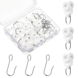 Marsui 20 Sets Curtain Track Roller Hooks Dual Wheel Roller Carriers for Ceiling Track with Stainless Steel Hooks for Curtains Drapes Room Dividers