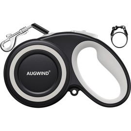 Retractable Dog Leash with Stainless Steel Anti-Chew Cable for Small & Medium Dogs up to 50 lbs | 16 ft Strong Nylon Reflective Tape | Quick Lock System (Medium, White)