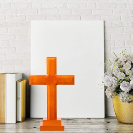 IMIKEYA Crucifix Ornaments Wood Catholic Crucifix Cross with Stand Holy Land Market Standing Table Altar Olive Wood Cross Religious Home Decor Cross Ornaments