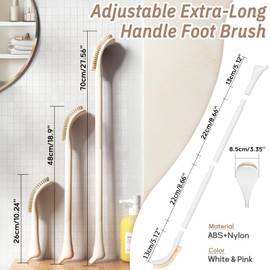 GEENOA New Foot Brush with Adjustable Long Handle, 3-in-1 Foot Scrubber for Wet or Dry Brushing, 10.2’’- 27.5’’ Foot Scrub Brush for Senior, Pregnant, Disabled, or Injured, Gift-Box Packed(White)