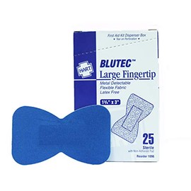 Hart Health BlueTec Large Fingertip Bandages, Metal Detectable, 1 3/4" x 3", Latex Free, Flexible Fabric, 25 Per Box
