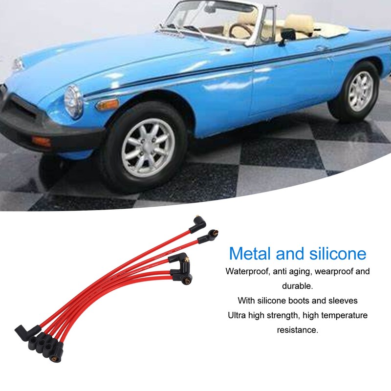5Pcs 8mm Red Silicone HT Ignition Leads Spark Plug Wires